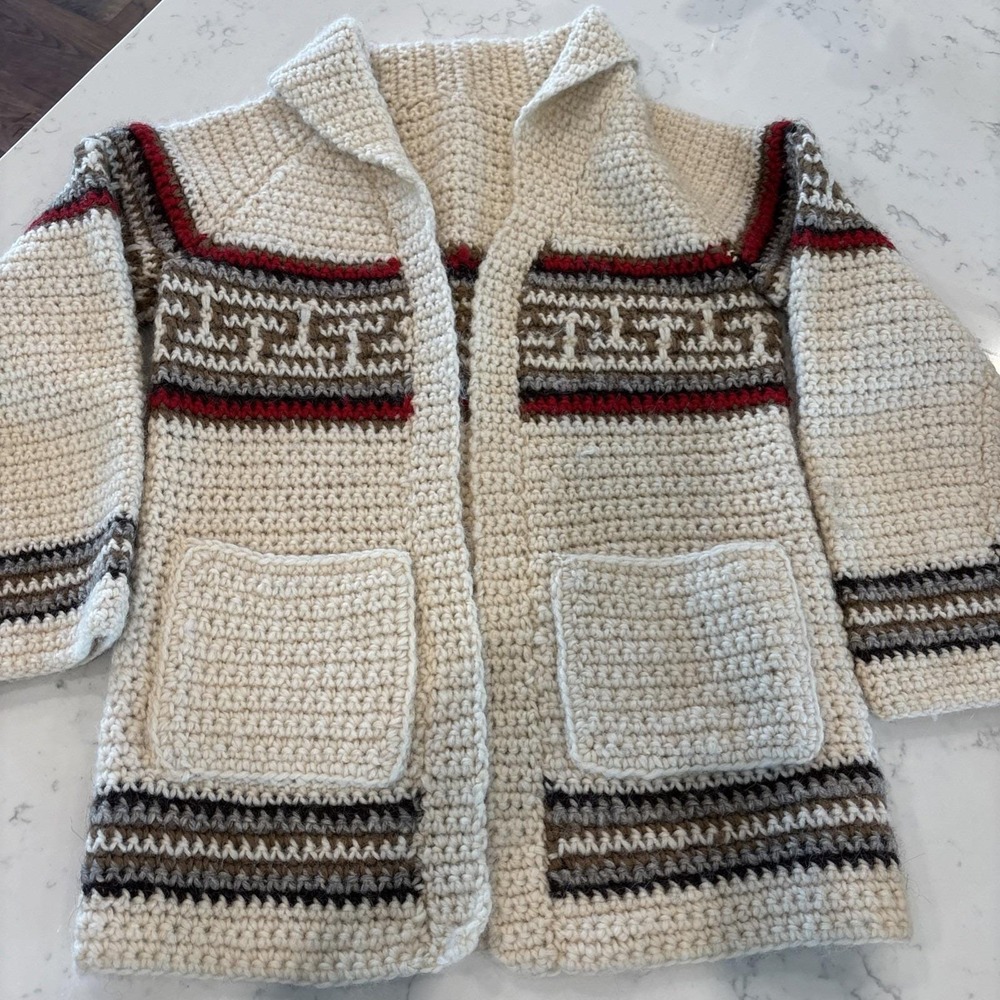 VTG HandKnit Cardigan Sweater 1970S Vibe Cottagecore Grandmacore Boho Pockets LG - Picture 11 of 11